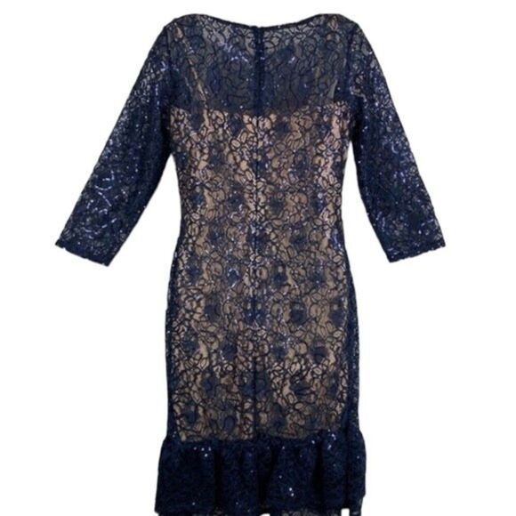 NWT Marina Blue Lace Sequin 3/4 Sleeve Shift Dress Size 8 - Picture 6 of 13